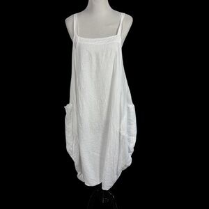 Liabella Linen Pinafore Dress Lagenlook Boho Italy White One Size Fits Most